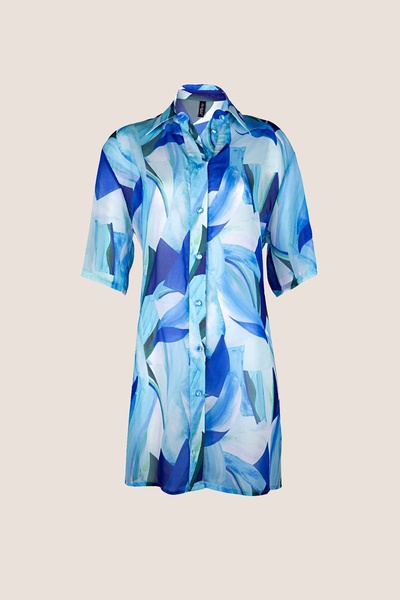 AYYILDIZ 4805 Mavi Beyaz Plaj Elbisesi