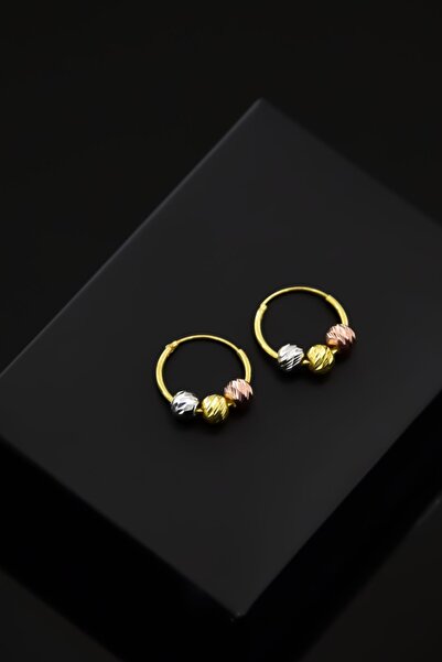 Papatya Silver 925 Ayar Gümüş Gold Kaplama Üç Renk Dorika Toplu Halka Küpe