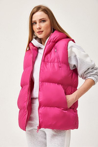 CALİENTE Hooded Zippered Inflatable Vest Fuchsia