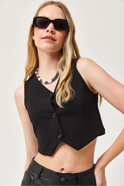 CALİENTE Fitted Short Knitted Vest Black