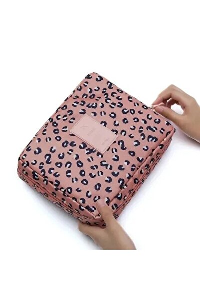 Choice حقيبة مكياج محمولة للسفر بتصميم جلد النمر، متعددة الأقسام، مقاومة للما...