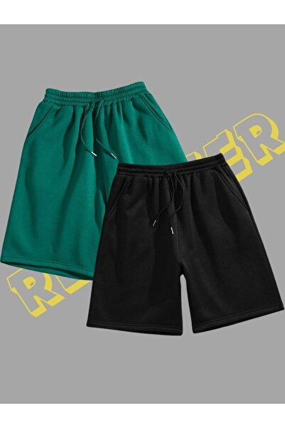 Wish BF 2'li Takım %100 Pamuk 2 İplik  Çift Cepli  Oversize ikili Yazlık Şort