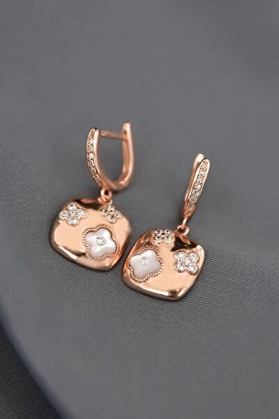 Papatya Silver 925 Ayar Gümüş Rose Kaplama Zirkon, Sedef Taşlı Yonca Desenli ...