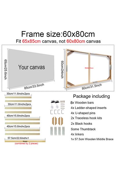 Choice 60x80cm 30x40 40x50 60x90cm Canvas Frame Wooden Frames Wooden Photo Oil Painting Canvas Diamond Pain