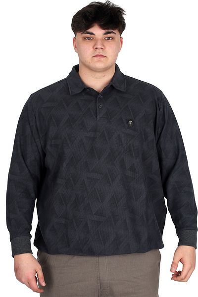 ModeXL Ανδρικό φούτερ με λαιμόκοψη Polo - Μεγάλο μέγεθος, εμπριμέ, Thessaloniki U24440 Smoked