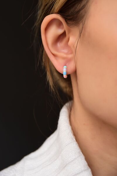 Papatya Silver 925 Ayar Gümüş Gold Kaplama Renkli Mineli Halka Küpe