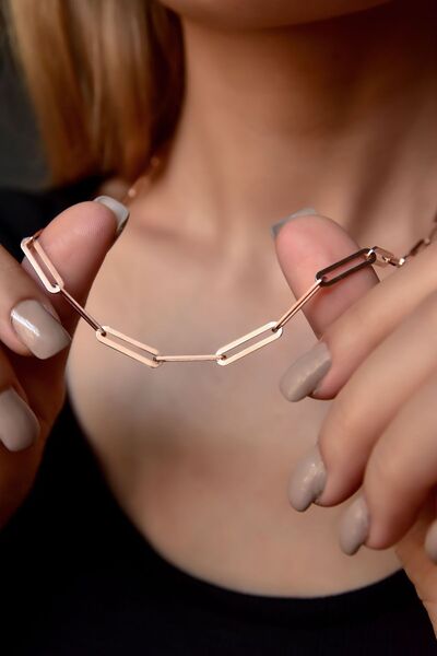 Papatya Silver 925 Ayar Gümüş Rose Kaplama Ataç Zincir Kolye