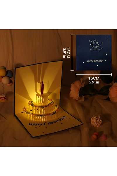 Choice Style1 - Blue 3D Light Music Birthday Card Pop Up Cake Creative Greeting Card Happy Birthday Party G