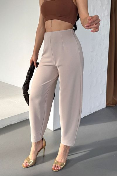 modavingo Women's Cream Beltless Balloon Cut Fabric Pants