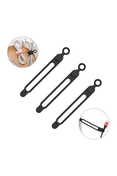 Choice Black 3pcs Silicone Cable Ties,cord Organizer,cable Straps,reusable Cord Ties,travel Cable Organizer