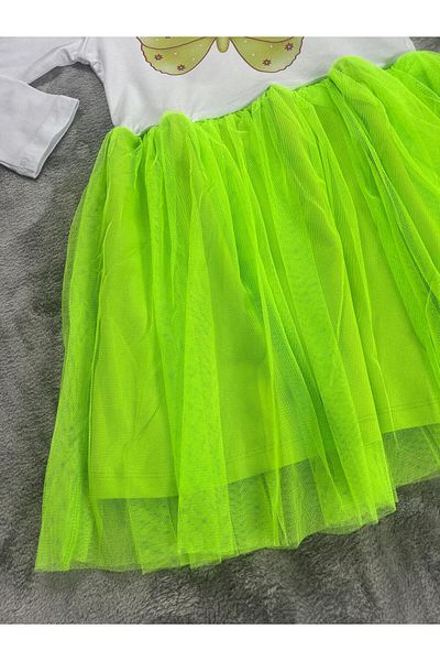 NEWKİDS 4-8 Years Old Butterfly Printed Skirt Tulle Girl's Dress