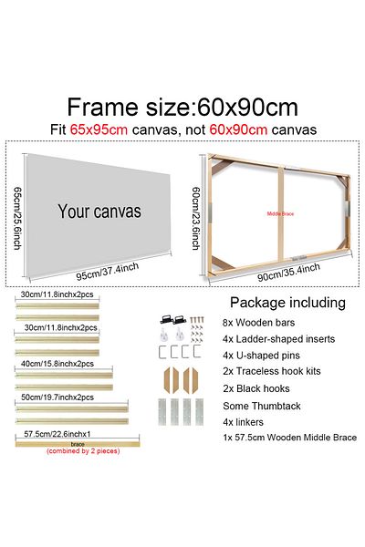 Choice 60x90cm 30x40 40x50 60x90cm Canvas Frame Wooden Frames Wooden Photo Oil Painting Canvas Diamond Pain