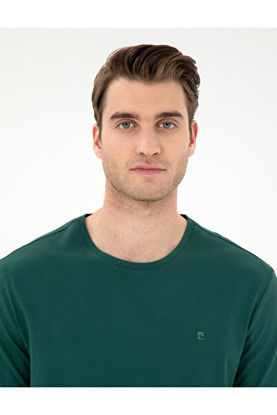 Pierre Cardin Koyu Yeşil %100 Pamuk Slim Fit Bisiklet Yaka Basic Tişört 50306980-VR079