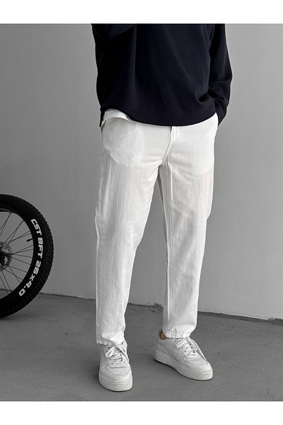 BYBASICMAN White Textured Basic Cotton Trousers Res-1077