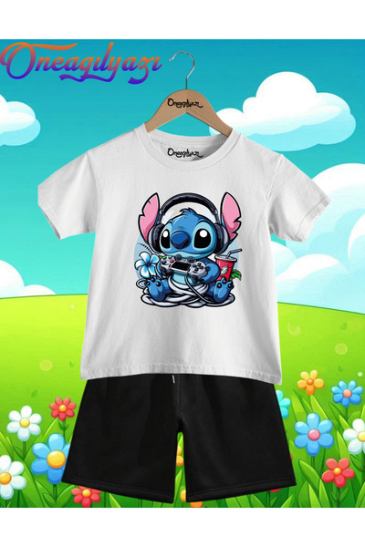 oneagılyazı GAMER STİTCH B Štampano O Oversize kroj Dječje šortseve T T-shirt...