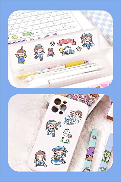 Piksel Grafik Mavi 160 Adet Anime Çıkartma Sticker Seti - Kalem, Laptop Defter Suluk Sticker