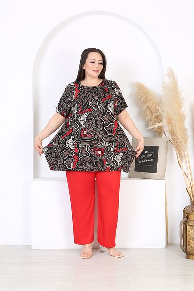 XL Modam Women's Lycra Red Black Patterned Suit