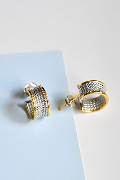 Papatya Silver 925 Ayar Gümüş Rodyum-gold Kaplama Tasarım Desenli Halka Küpe