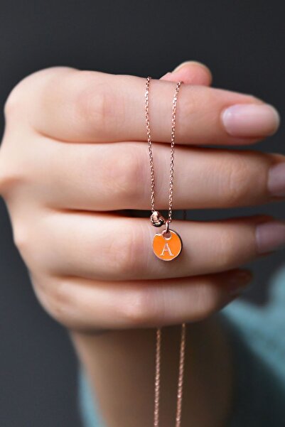 Papatya Silver 925 Ayar Gümüş Rose Kaplama Turuncu Mineli A Harfli Üç Boyutlu...