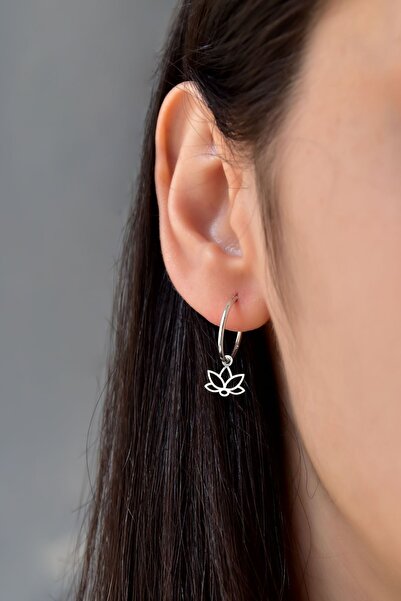 Papatya Silver 925 Ayar Gümüş Rodyum Kaplama Lotus Figürlü Halka Küpe