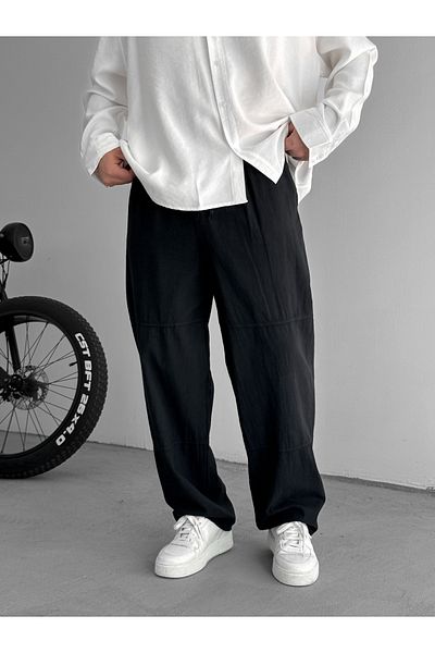 BYBASICMAN Black Stitched Relaxed Baggy Pants Jj-96