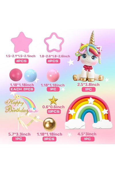 Choice 29pcs Unicorn Cake Topper Rainbow Cake Decorations with Stars Unicorn Balls Happy Birthday Cake Deco