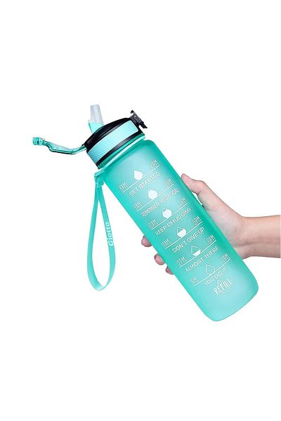 Choice 900ml Cyan 32 Oz Leakproof Water Bottles with Times to Drink and Straw Motivational Drinking Sports