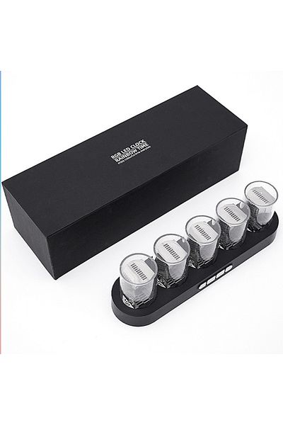 Choice BLACK Digital Nixie Tube Clock with RGB LED Glows for Game Room Desktop Decoration. Luxury Box Packi