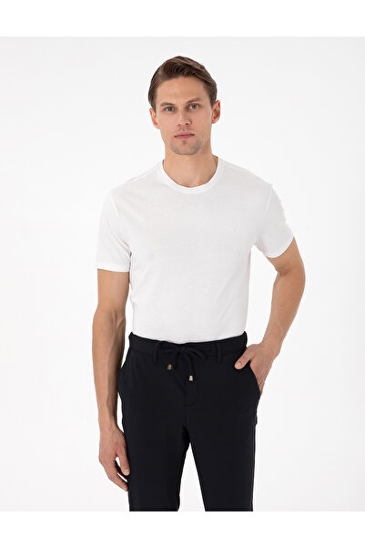 Pierre Cardin Ecru 100% Cotton Slim Fit Crew Neck Basic T-Shirt 50306980-Vr019