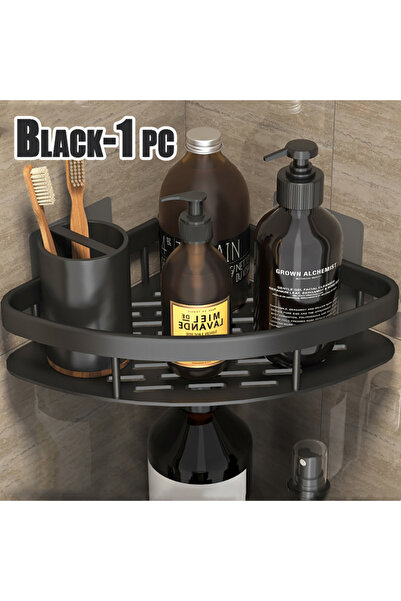 Choice رف مستطيل للتعليق على الحائط من قطعة واحدة باللون الأسود، رف حمام، رف ...