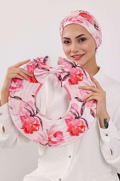 Aisha's Design Removable Bow Patterned Hat Bonnet Turban, S-4Yd