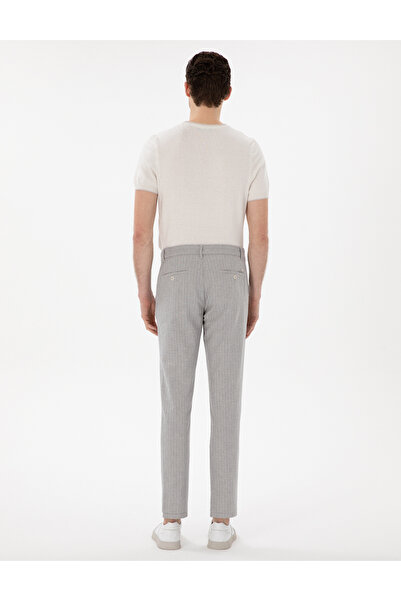 Pierre Cardin Gri Slim Fit Keten Karışımlı Çizgili Kanvas Pantolon 50301778-VR024