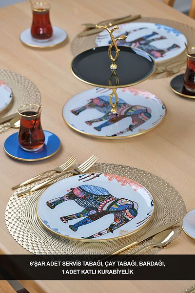 Glore Elephant White Gold Gilded 19 Piece Tea Serving Set for 6 People