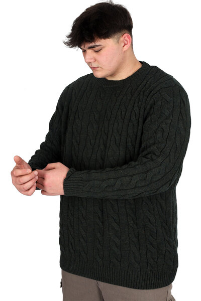 ModeXL Чоловічий светр великого розміру - велосипедний комір, BRAIDED 24211 Хакі