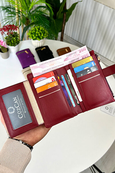 CüzCan Claret Red Zipper Detailed Leather Women's Wallet (14X9Cm)