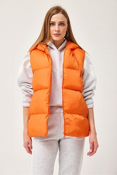 CALİENTE Hooded Zippered Inflatable Vest Orange