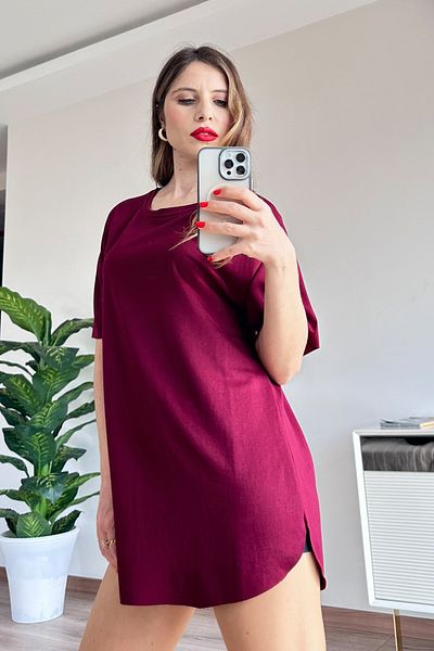 CİDDE Women's Round Neck Laser Cut Seamless Oversize Loose Six Oval Modal Fabric T-Shirt