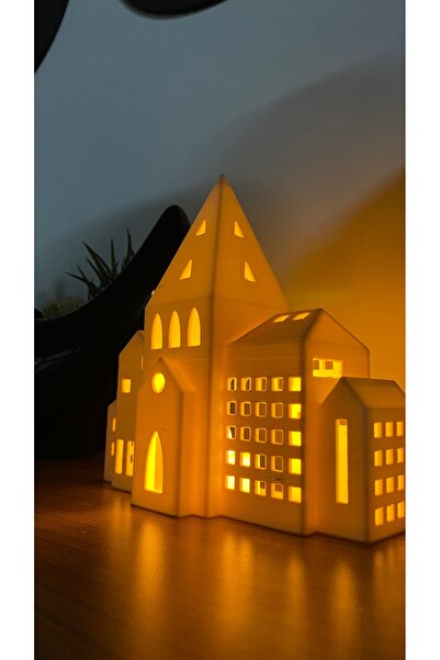 Root Made Dekoratif Ev Tealight Mumluk Modern Kış Evi Konsol Süsü Dekoratif O...