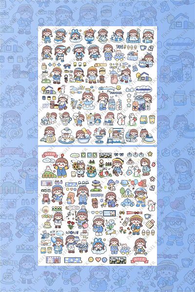 Piksel Grafik Kawaii Blue 160 Pieces Anime Sticker Set - Pen, Laptop Notebook Water Bottle Sticker