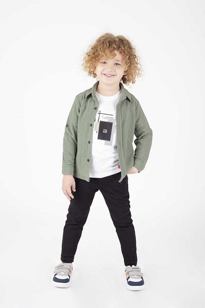 neocotton Boy's Adjustable Sleeve Julia Shirt, Pants and T-Shirt Triple Set