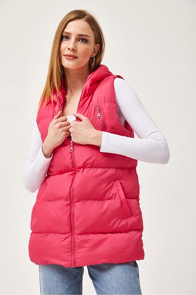 CALİENTE Hooded Zippered Inflatable Vest Pink