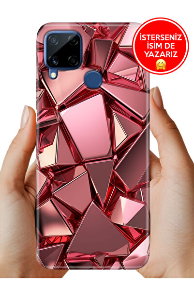 realme C15 Kılıf Desenli Rubber Kamera Korumalı Silikon PembeDeco