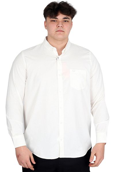 ModeXL Ανδρικό πουκάμισο Plus Size Mode XL - Μακρύ μανίκι και τσέπες, OXFORD U20367 Ecru