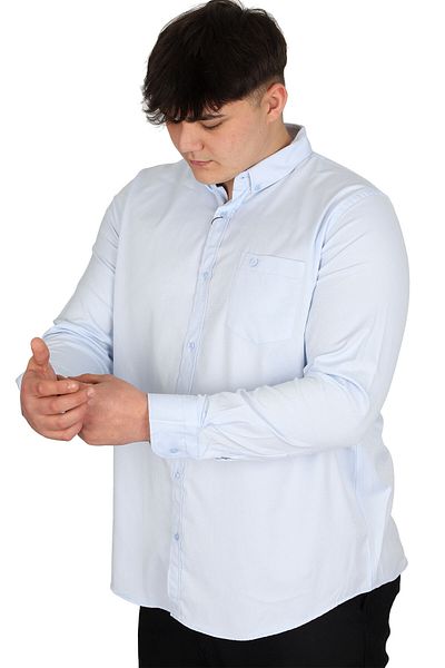 ModeXL Cămașă Oxford albastră cu mânecă lungă pentru bărbați - cu buzunare, mărime mare, OXFORD U20367