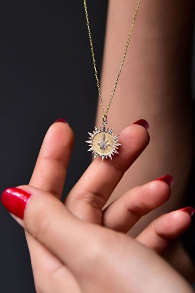 Papatya Silver 925 Ayar Gümüş Gold-rodyum Kaplama Kutup Yıldızı Plaka Kolye