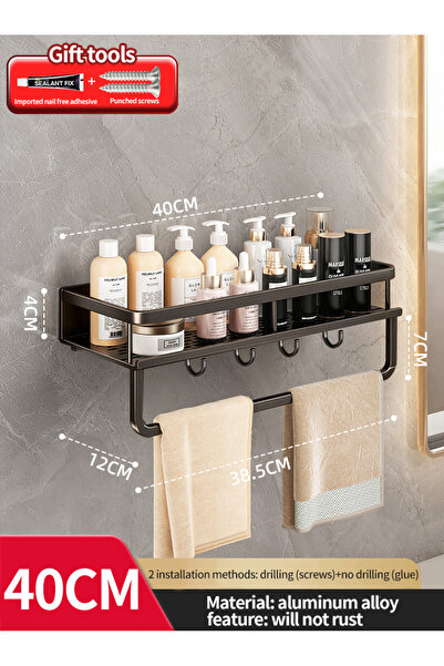Choice رف حمام أسود 40CM-B رف حمام مساحة المرحاض رف معلق من الألومنيوم منظم ح...
