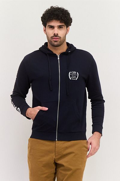 GAZZARRİNİ Men Hooded Graphic Long Sleeve Sweatshirt, Navy
