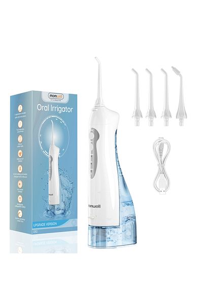 Choice White Mornwell New D52Pro Oral Irrigator Rechargeable Water Flosser Portable 300ML 4 Nozzles Dental