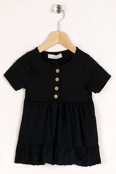 zepkids Rochie pentru fetiță, cu mâneci scurte, cu mâneci scurte, cu mâneci scurte, de culoare neagră