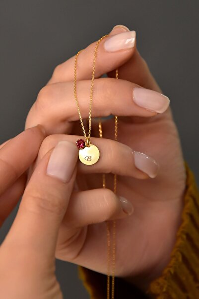 Papatya Silver 925 Ayar Gümüş Altın Kaplama Doğum Taşlı Plaka Harf Kolye